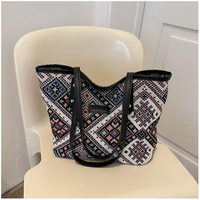 Sac fourre-tout d'été en toile de grande capacité pour femmes, nouvelle mode, sac fourre-tout simple à une épaule brodé avec fil gray