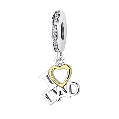I love dad dangle bead zirkonia | vader papa bedel | bedels voor armband | Zilverana | geschikt voor alle bekende merken | 925 zilver | moederdag