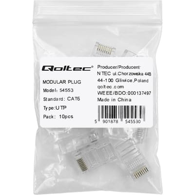 Qoltec Plug RJ45 modulaire connector |   CAT6 |   UTP |   Vergulde contacten |   10 stuks