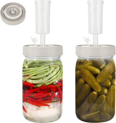 Fermentatieglas 1 liter met luchtventiel en datumweergave voor zuurkool, kimchi en kombucha - Set van 2 stuks