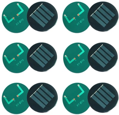 Set van 6 ronde zonnepanelen van polykristallijn silicium, mini-zonnepaneelmodules, geschikt voor lichtgewicht speelgoedladers, kleine zonnecellen, enz., 70 x 70 mm, 2V, 110mA
