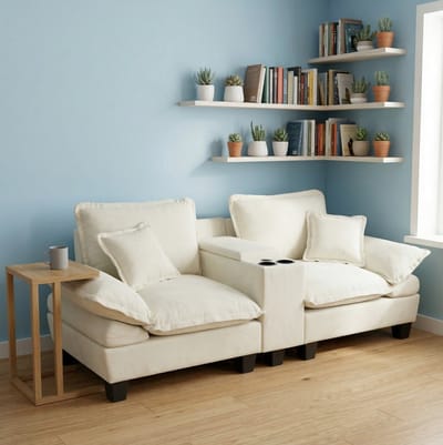 STILVORA Hoekbank 224 Cm - Met Usb, Opbergruimte En Bekerhouders - Voor Woonkamer En Appartement - Chenille Beige