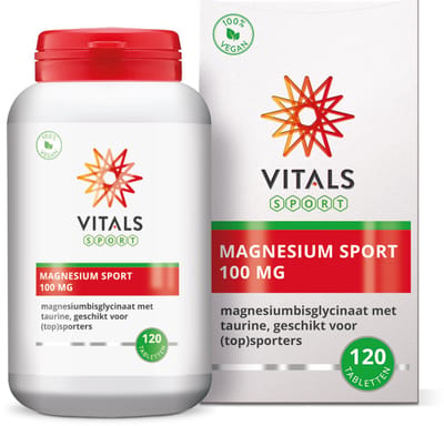 Vitals Magnesium Sport 100 mg - 120 tabletten - mineralen. Magnesiumbisglycinaat met taurine, geschikt voor (top)sporters.