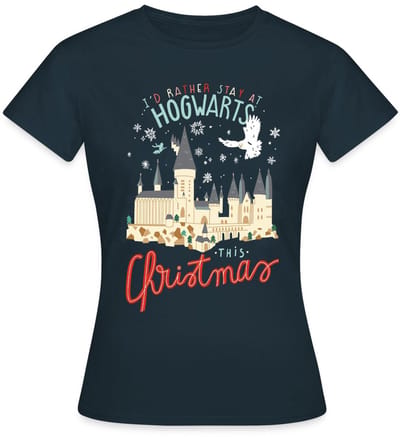 Harry Potter Kerstmis Ik Blijf Liever Op Hogwarts T-Shirt Dames