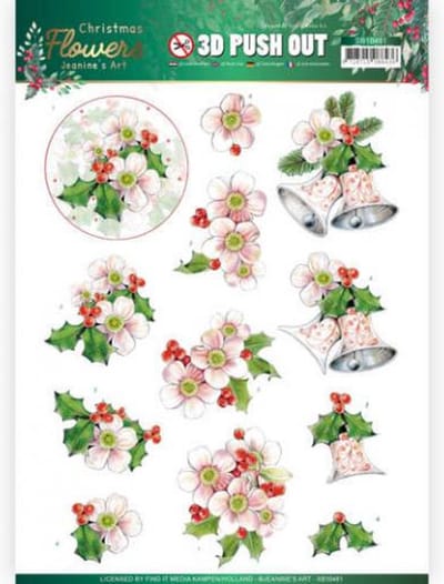 Pink Christmas Flowers - Christmas Flowers 3D-Push-Out Sheet by Jeanine's Art