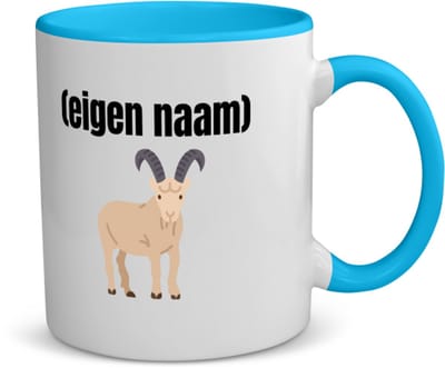 Akyol - geit met hoorn met eigen naam koffiemok - theemok - blauw - Geit - geiten liefhebbers - met eigen naam - dieren liefhebber - leuk cadeau voor iemand die houdt van geiten - cadeau - kado - 350 ML inhoud