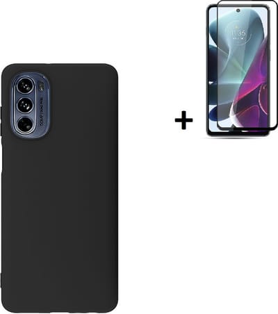 MoDo hoesje Geschikt voor Motorola Moto G62 5G - Siliconen Back Cover - Zwart met full screenprotector