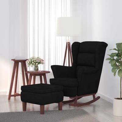 vidaXL - Schommelstoel - met - oorleuning, - zwart - fluweel - massief - hout
