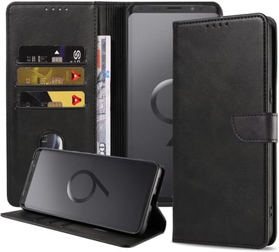 Geschikt voor Samsung Galaxy S9 Telefoonhoesje Kunstleer met Magnetisch lipje en Pasjeshouder Book Case met Klepje - Zwart - Smartphonica geschikt voor Samsung Galaxy S9