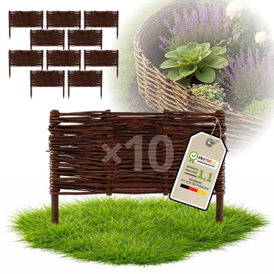 Floranica Set van 10 Bedrand van wilgenhout 30 cm x 30 cm Wilgenhek insteekhekwerk Tuinafscheiding van wilg Wilgenvlechtwerk Tuinhek Gazonrand Palissade van wilgentenen