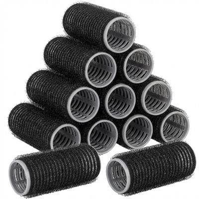 Zwarte krulrollers set 12 stuks haar rollers dames en heren zelfklevend zonder clip voor haarstyling en krullen maken heatless curls geschikt voor DIY en salon gebruik