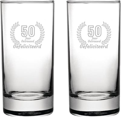 Gegraveerde set Longdrinkglazen 28,5cl Gefeliciteerd 50 jaar getrouwd