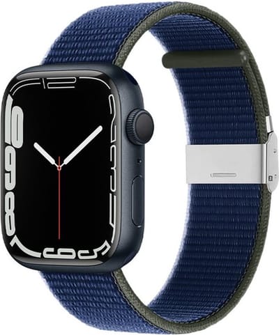 By Qubix - Geschikt voor Apple Watch bandje - Nylon bandje met klemsluiting - Donkerblauw - Geschikt voor Apple Watch 44mm / 45mm / 46mm / 49mm (Ultra 1,2 en 3) - nylon - bandje iWatch