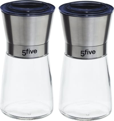 Set van 2x stuks kruidenmolens RVS/glas transparant 13 cm - Pepermaler - Kruiden en specerijen vermalers