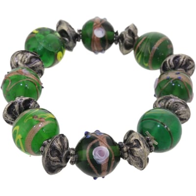 Behave – Armband – Groen – Antiek zilverkleur – Bohemian stijl – Glaskralen – Elastisch