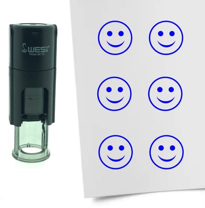 CombiCraft Stempel Smiley Gelukkig 10mm rond - Blauwe inkt