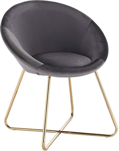 Happyment Bezoekersstoel Watford - Eetkamerstoel - Donkergrijs Velvet - Metalen poten - Set van 1 - Zithoogte 44 cm - Deluxe