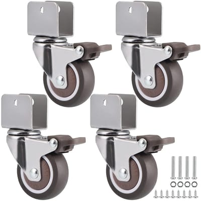 Meubelwielen 50 mm - Zwenkwielen met Rubberen Rem - Draagvermogen 108 kg - 4 Stuks