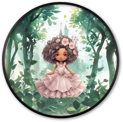Poster in lijst Rond - Fotolijst 60x60 cm - Posters - Prinses - Meisje - Kasteel - Sprookjes - Roze - Ronde posterlijst zwart - Decoratie - Wanddecoratie woonkamer - Muurdecoratie slaapkamer