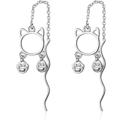 Nieuw Temperament Lange Oorlijn Schattig Dier 925 Sterling Zilver Sieraden Pootafdrukken Holle Kat Verfijnde Hangende Oorbellen Xze237 gray