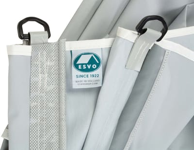 ESVO universele caravanluifel - 400 x 240 cm - lichtgrijs - met ESVO aluminium stokken, haringen en scheerlijnen