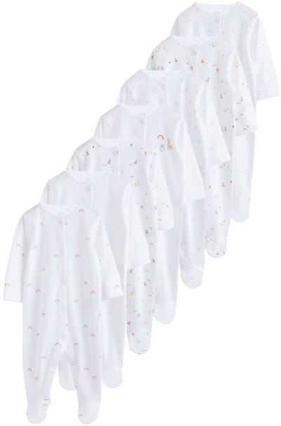 Next - Pasgeboren unisex - Set van 7 babypyjama's met drukknopen - Wit