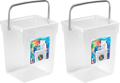 Plasticforte wasmiddel opslagboxen - kunststof - met deksel - transparant - 2x stuks 5 liter emmers - 20 x 17 x 23 cm per unit - Bewaarbak