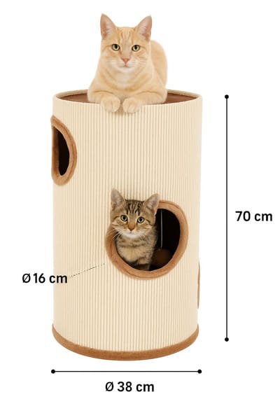 Krabton voor katten – Krabton Emilius Bruin & Beige – 38x38x70 cm – luxe krabmeubel met 3 verdiepingen en speeltje – Flamingo
