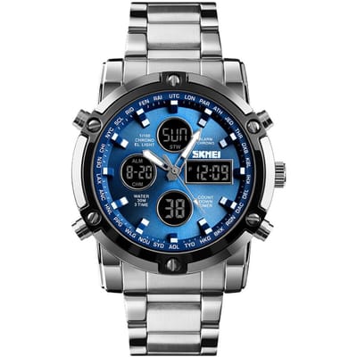SKEMI 1389 Quartz Herenhorloge Uniek Mode Sport Casual Merk Quartz Klok Dubbel Uurwerk blauw