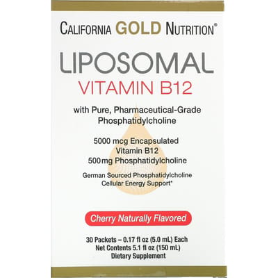 California Gold Nutrition, Liposomaal Vitamine B12, 30 zakjes, 0,17 fl oz (5 ml) per pak