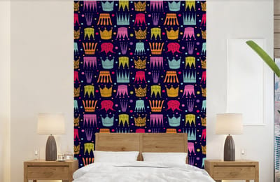 Behang - Fotobehang Patronen - Kroon - Kleuren - Jongens - Kinderen - Kids - Breedte 140 cm x hoogte 220 cm
