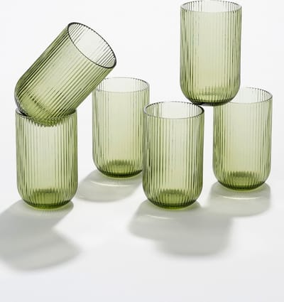 Mica Decorations Merlot Geribbelde Drinkglazen - Set van 6 - 400 ml - Glas - Lichtgroen