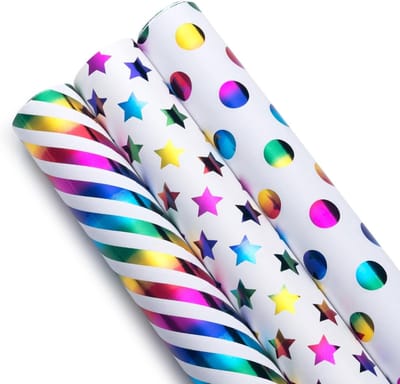 Inpakpapier - Inpakpapier Rollen - Halloween cadeauverpakking - Cadeaupapier Kerst - Cadeau Papier - Cadeaupapier Verjaardag - - Rollen met regenboog inpakpapier - 3 rollen verjaardagsdecoratie Meerkleurig inpakpapier - Elke rol is 43 cm x 3 m