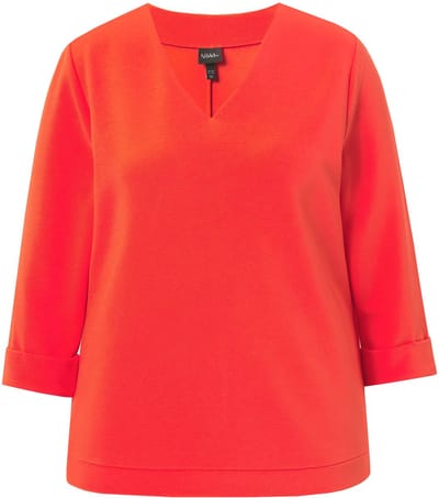 Ulla Popken - Dames - Shirt structuur ronde hals 3/4-mouw - Paprika - Maat 42+