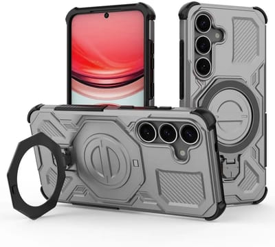 Hoesje geschikt voor Samsung Galaxy S25 | Compatibel met MagSafe / Qi2 | 360° Draaibare Magnetische Standaard | Back Cover Kickstand Ring | Grijs