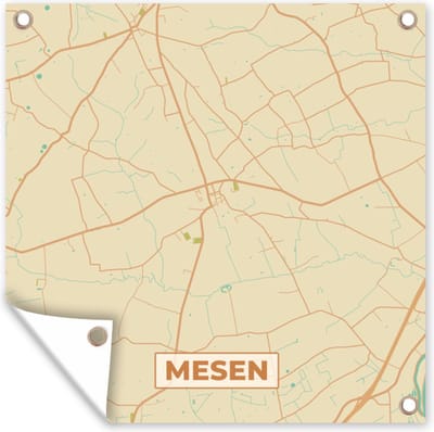 Tuin poster Kaart - Plattegrond - Mesen - Stadskaart - België - 200x200 cm - Tuindoek