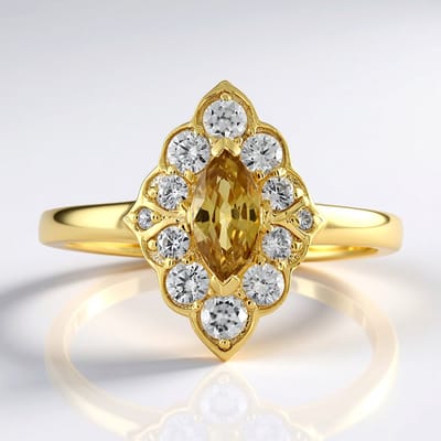Cavill - Vergulde 925 Sterling Zilveren Ring met Gele Marquise Zirkoon 0,838ct & Cambodjaanse Zirkoon 1,718ct - Elegante Vintage Stijl Damesring