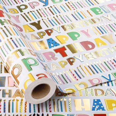Kleurrijk Happy Birthday Inpakpapier - Luxe Glanzend Folie Geschenkpapier voor Feesten en Feestdagen