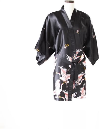 TA-HWA - Dames Kimono Kort- met Kraanvogels - Zwart - Maat S