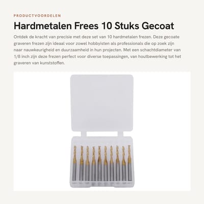Dailygoods- Frees 10 Stuks - Hardmetalen Wolfraamstaal - Gecoat - 1/8" Schacht - Graveren - Precisie Bewerking - Graveerburren