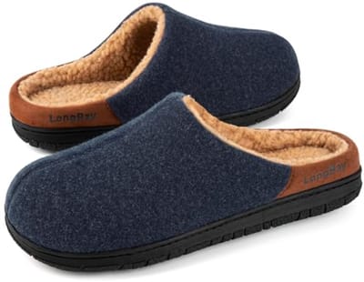 LongBay herenpantoffels van imitatiewol met memory foam en zachte sherpa voering voor binnen en buiten