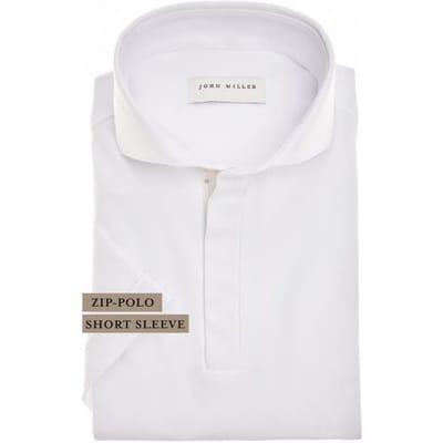 John Miller Polo Slim Plain Hyperstretch Short Sleeve Zip Collar Wit / male