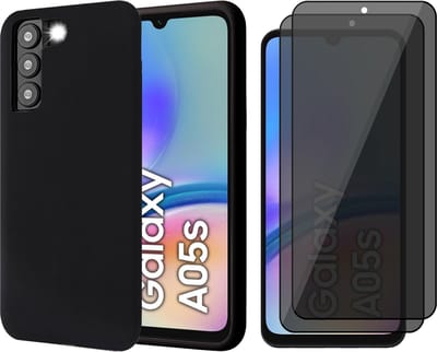 Hoesje geschikt voor Samsung Galaxy A05s - 2x Privacy Screenprotector Volledig Dekkend Glas - Mat Back Case Zwart