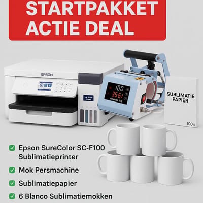 Voordeelpakket Sublimatie Startpakket Mokken Bedrukken – Epson SC-F100 – Compleet – Inclusief Mokpers, Mokken & Accessoires