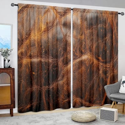 2 stuks bruine gordijnen met leerprint voor huisdecoratie - Raamdecoratie met tunnelzoom voor slaapkamer, kantoor, keuken en woonkamer 75cmX165cm X 2pcs