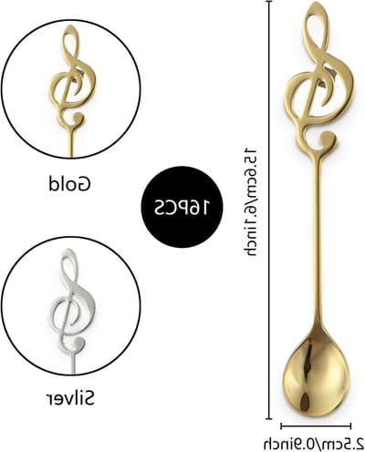 16 Stuks Muzieknoten Koffielepels van RVS, Decoratieve Dessertlepels voor Muzikanten, Perfect voor Koffie, Thee en Toetjes
