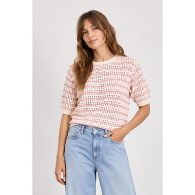 Red Button roze dames trui   Ronde hals   Regular fit   Geen zakken   Ajour patroon   Korte mouw Roze S