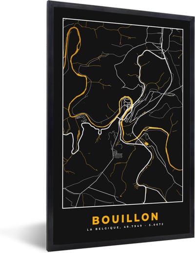 Fotolijst incl. Poster - Bouillon - Black en gold - Stadskaart - Plattegrond - Kaart - 40x60 cm - Posterlijst