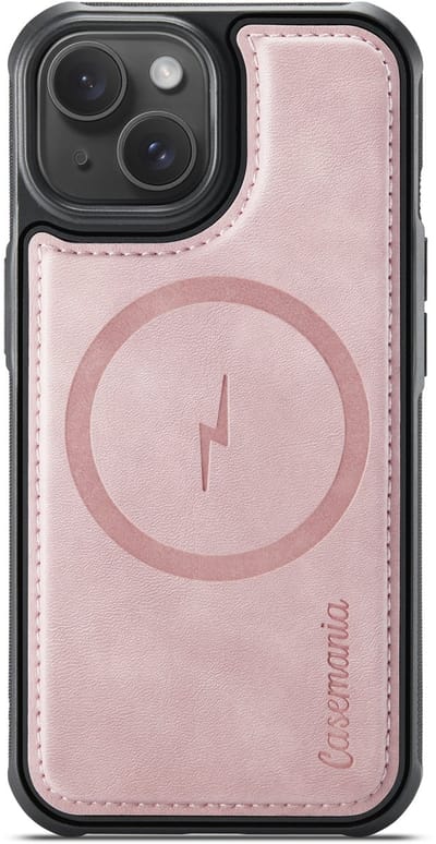 Casemania Hoesje Geschikt voor Apple iPhone 14 - Pale Pink - Magnetische Telefoonhoesje Compatibel met MagSafe - Kunstleer Back Cover met Anti-Slip Grip Randen