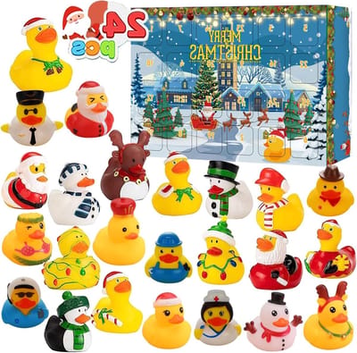 Advent Calendar 2023 - 24 Days Christmas Countdown - Rubber Ducks Fun Bath Toys voor Meisjes 3-9 Jaar - Speelgoed en Kerstdecoratie Party Gifts (32cm x 22cm)